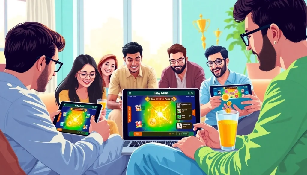 Players engaging with the Jalwa Game on various devices in a cozy setting.