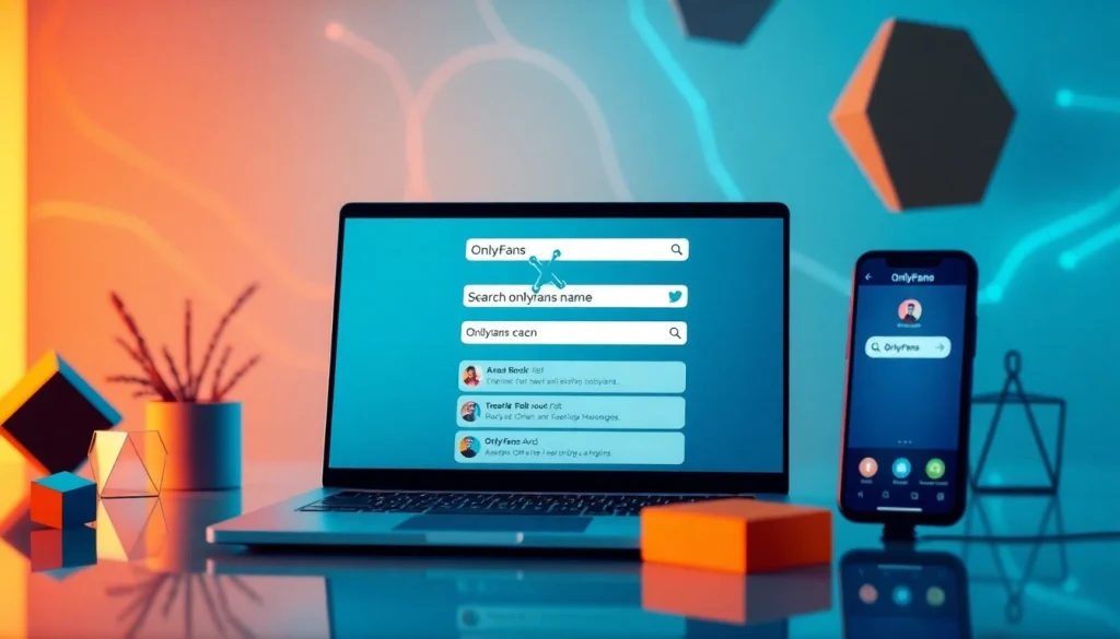 Search OnlyFans by name displayed on a modern user interface laptop with vibrant colors.