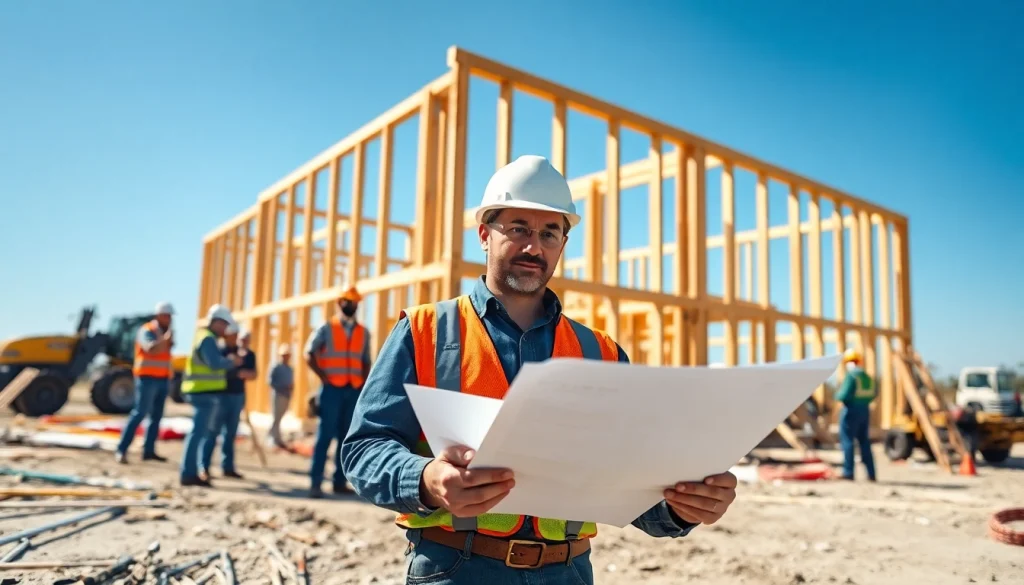 New Jersey General Contractor reviewing project plans on a busy construction site.
