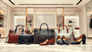 레플리카쇼핑몰의 세련된 고급 가방과 신발들이 매장에 전시된 모습