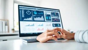 Showcase of AI Software in use, featuring a computer interface and charts for tech professionals.