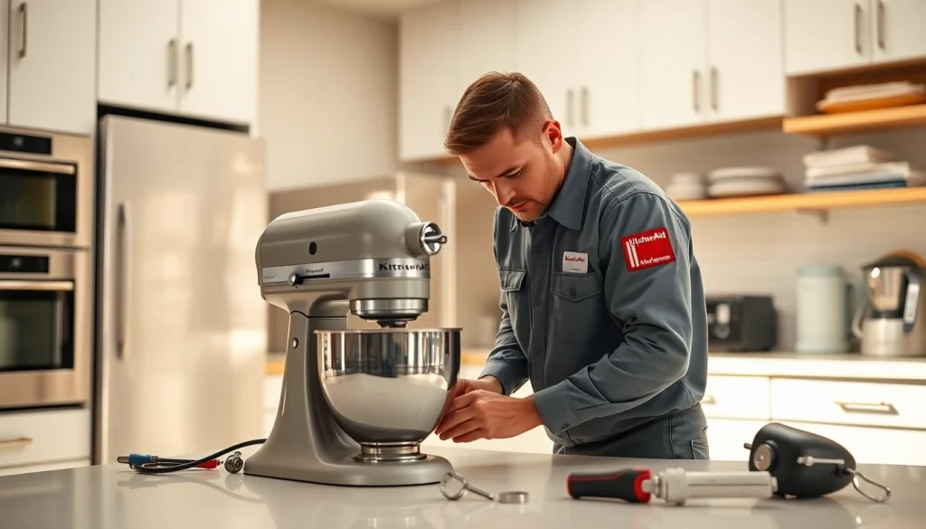 Expert technician delivering kitchenaid appliance repair ottawa service in a modern kitchen.