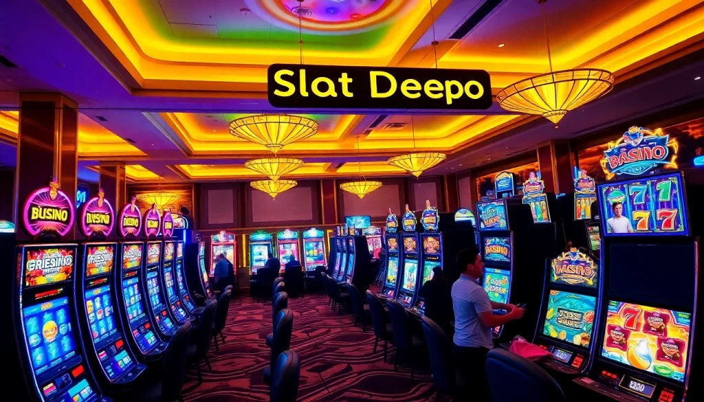 Experience the excitement of slot depo 1000 with vibrant slot machines and a lively casino atmosphere.