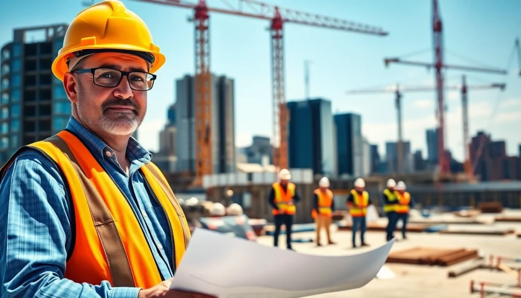 New Jersey Construction Manager leading a team at a vibrant construction site.