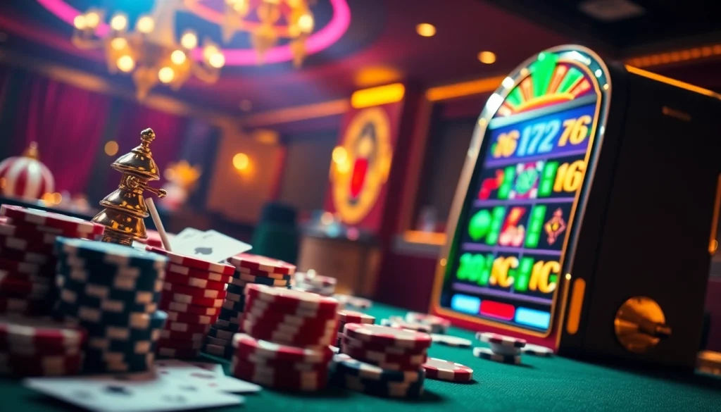 Experience the thrill of gambling at Nhà cái QQ88 with vibrant casino elements like chips and roulette.