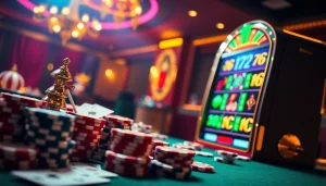 Experience the thrill of gambling at Nhà cái QQ88 with vibrant casino elements like chips and roulette.