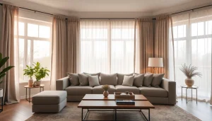 Verduisterende gordijnen in een stijlvolle woonkamer met een warme uitstraling.