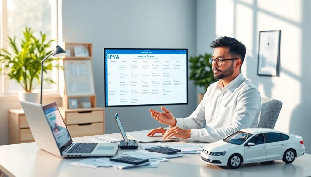 IPVA GO 2026 payment guide in a professional setup with calendar and laptop.