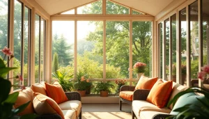 Transform your view with an enclosed sunroom featuring vibrant plants and cozy seating areas.