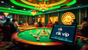 Experience the thrill of rik vip at an elegant casino table surrounded by vibrant poker action.