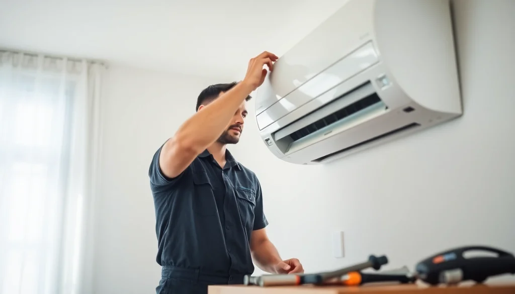 Expert HVAC repair purdys technician working on an air conditioning unit indoors.
