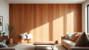 Stylish interior design featuring wood slats accent wall that enhances home decor.