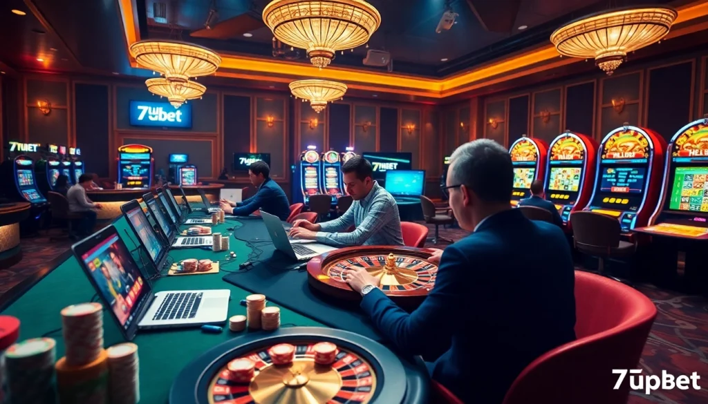 Engaged players enjoy betting on 7upbet in a stylish online casino environment with vibrant visuals.