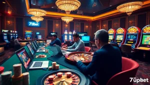 Engaged players enjoy betting on 7upbet in a stylish online casino environment with vibrant visuals.