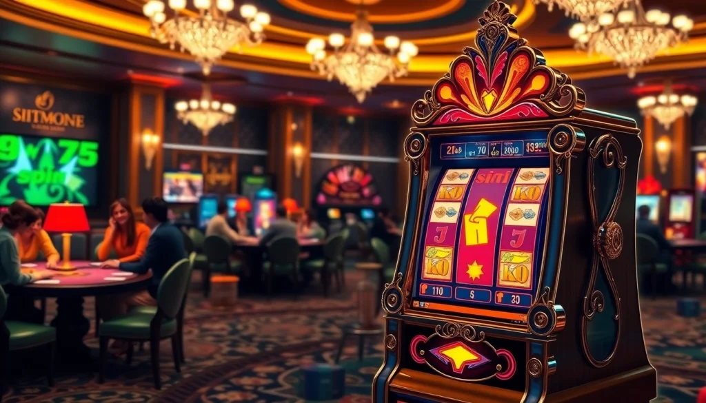 Para pemain menikmati putaran pada mesin slot situs di tengah suasana kasino yang meriah.