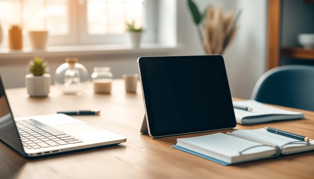 Usando el iPad Mini 7 para trabajar en un escritorio moderno y elegante.