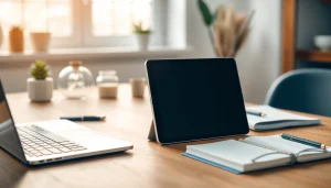 Usando el iPad Mini 7 para trabajar en un escritorio moderno y elegante.