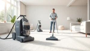 Skilled carpet cleaners roseville ca demonstrating effective cleaning techniques in a bright, modern home.