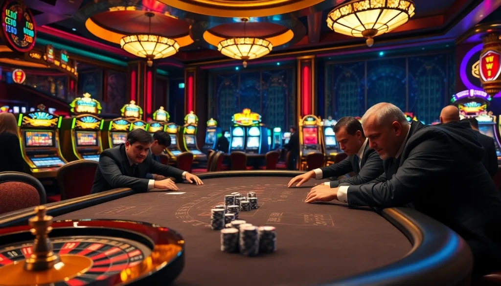 Engaged gamblers strategically playing poker at a luxurious casino table inspired by hidden wiki onion themes.