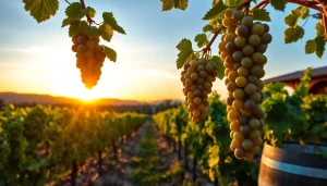 Experience beautiful grapevines at Winery Sacramento with the sun setting over the vineyard.