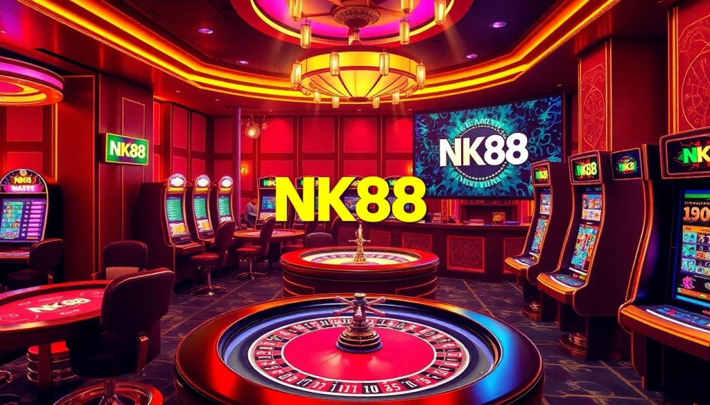 Experience the thrill of gambling at NK88 with vibrant casino tables and exciting gaming visuals.