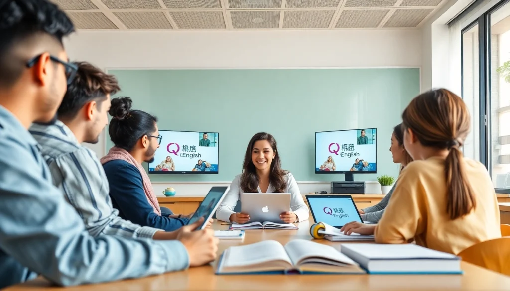 現代教育を象徴する QQEnglish 料金 ロゴを用いたオンライン英語クラスで学ぶ熱心な学習者