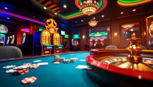 Thrilling poker action at thabet college casino with vibrant tables and dynamic gameplay.