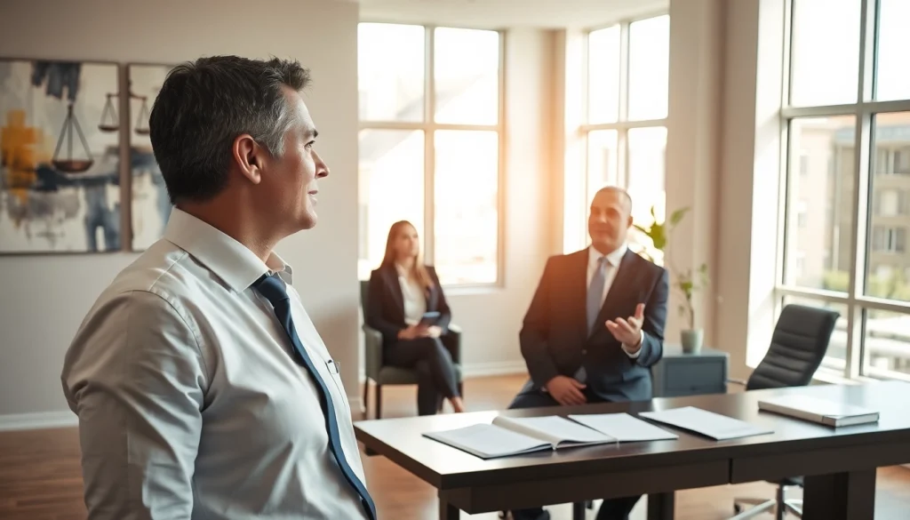 Greenville Personal Injury Lawyers consulting with a client in a modern office.