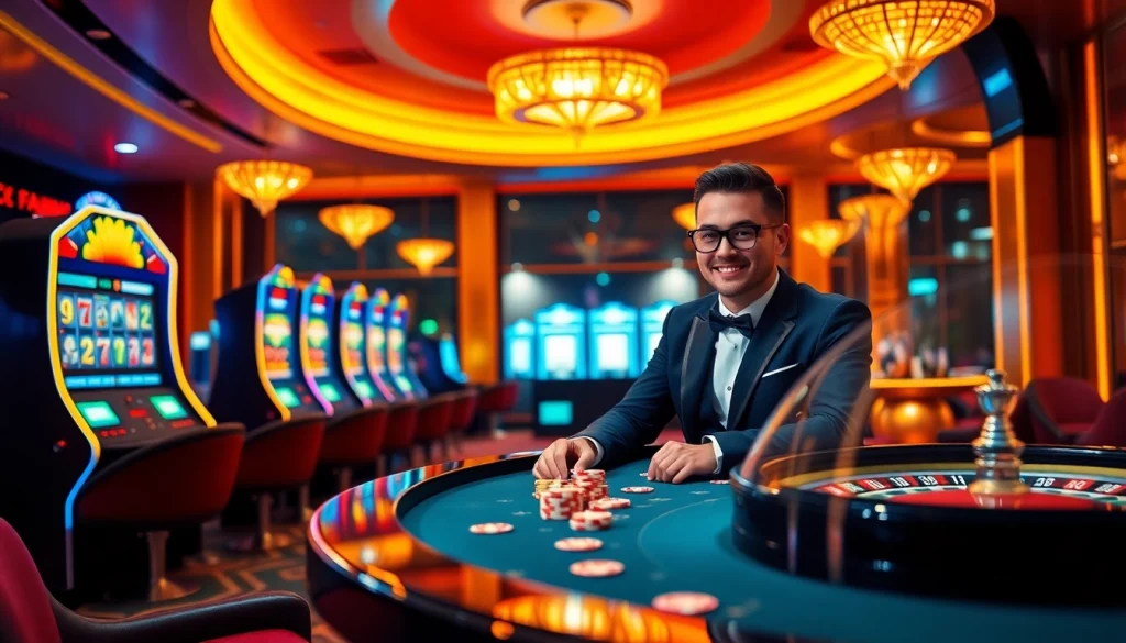 Scène captivante d'un joueur profitant de l'expérience du meilleur casino en ligne avec des éléments de jeu vibrants.