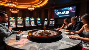 RR88 players enjoying a thrilling game at a luxurious online casino table.