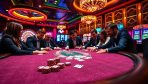 Engage with KJ C poker strategies at a vibrant casino table filled with excitement.