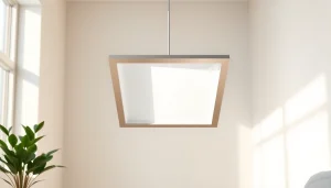 Stylish square light fixture illuminating a contemporary home interior