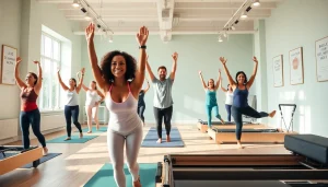 多様な参加者がピラティス おすすめクラスを楽しむ魅力的なピラティススタジオの様子。
