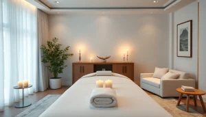 우아한 마사지 테이블과 편안한 분위기로 구성된 프리미엄 러시아출장안마 서비스.