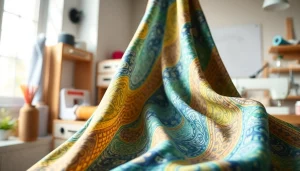 Katoen stof voor kleding met kleurrijke patronen en texturen op een creatieve werkplek.