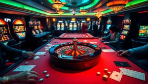 Engaging casino scene at https://twin68.gr.com/ featuring roulette wheel and vibrant gaming tables.