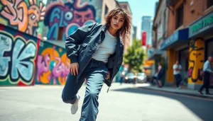 Model showcasing the latest trends in Fashion and Apparel against an urban backdrop.