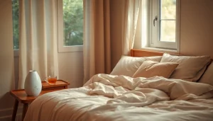 風邪を一晩で治す方法。ジンジャーティーのカップと加湿器を備えた居心地の良い寝室のシーン。