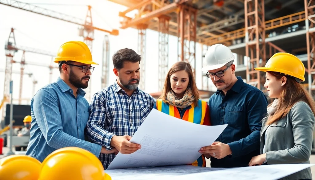 Engineers collaborating at a construction site, representing the construction network association.
