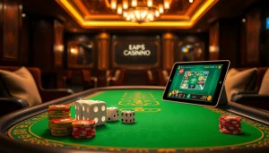 Experience the thrill of game tài xỉu md5 at an elegant casino with a vibrant gaming table and sparkling dice.