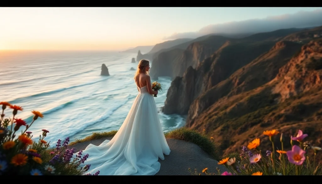 Big Sur wedding photographer beautifully captures a coastal wedding with dramatic cliffs and vibrant decor.