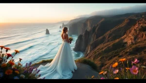 Big Sur wedding photographer beautifully captures a coastal wedding with dramatic cliffs and vibrant decor.