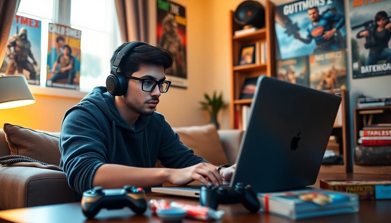 Engaging solo gamer immersed in Games to play by yourself in a cozy room environment.